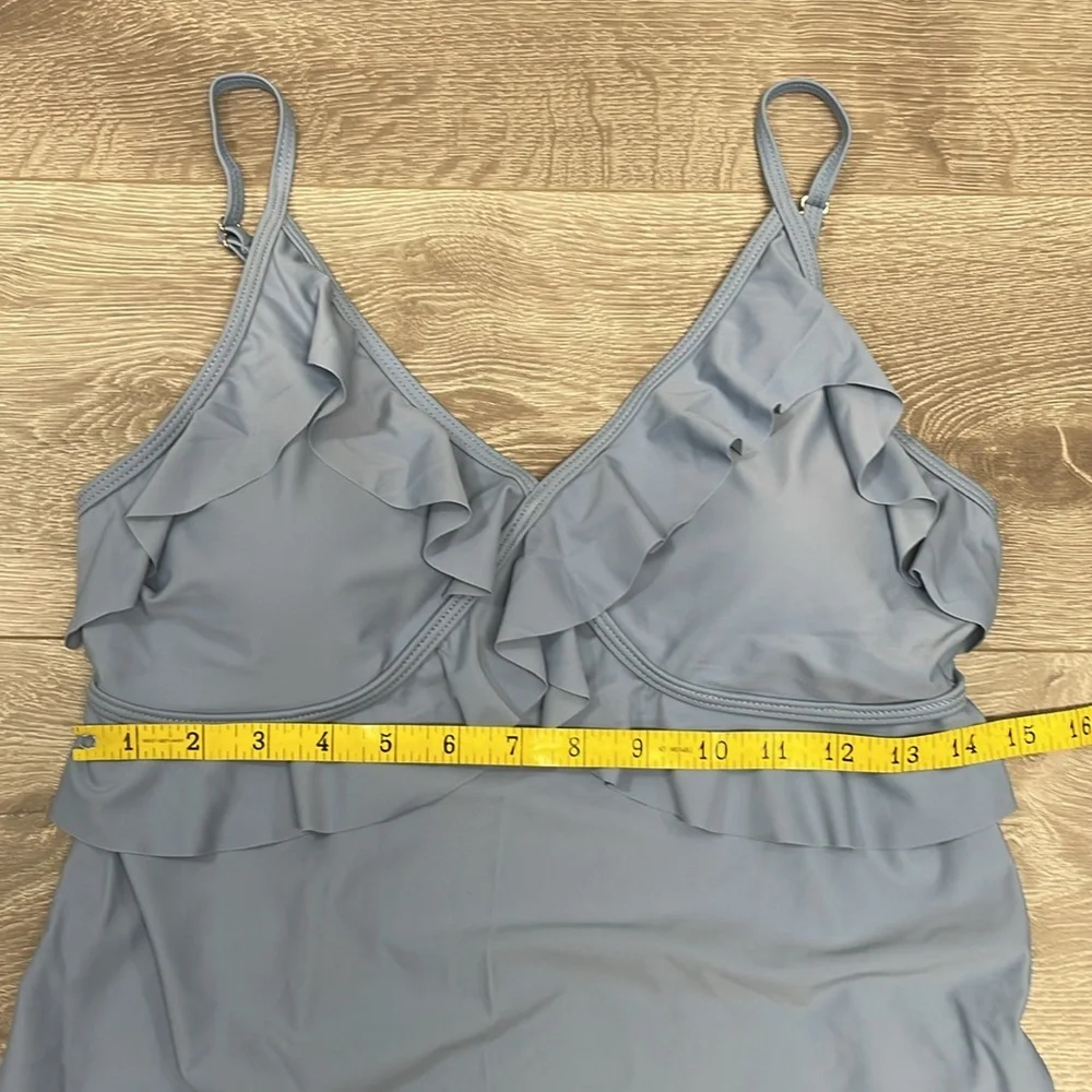 NWT Summer Mae Maternity Tankini Swimsuit Ruffle V-neck Ruched Tie Sides M
